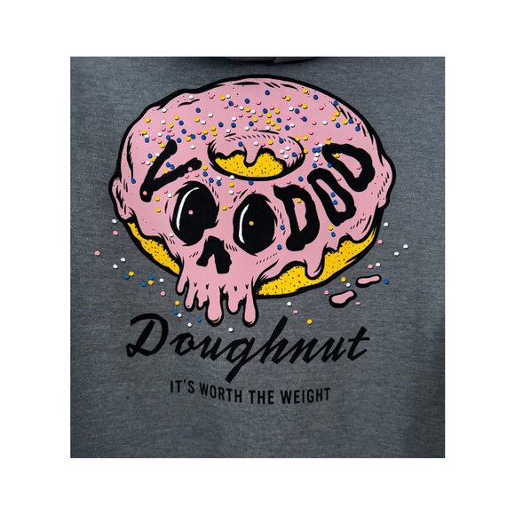 Voodoo Doughnut Pink Frosted Drip Skull Gray Hoodie Size Small NEW - Picture 3 of 10